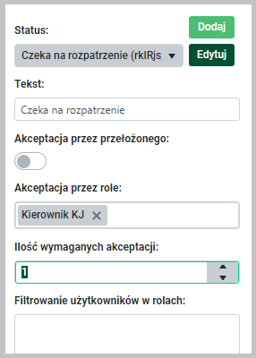 Blok akceptacji — właściwości