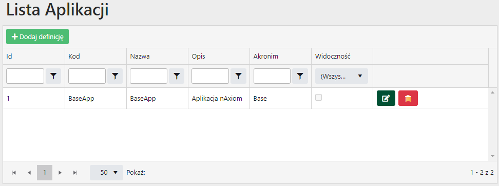 Lista aplikacji