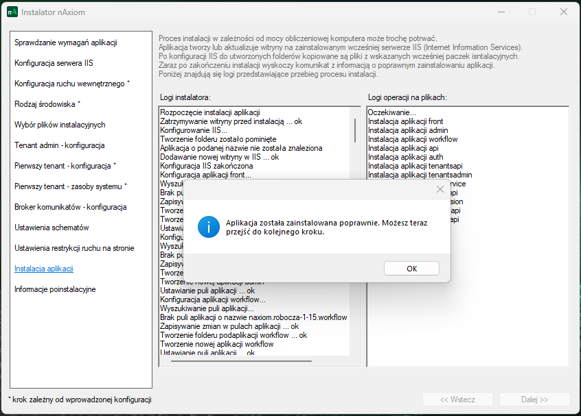 Pomyślna instalacja platformy nAxiom