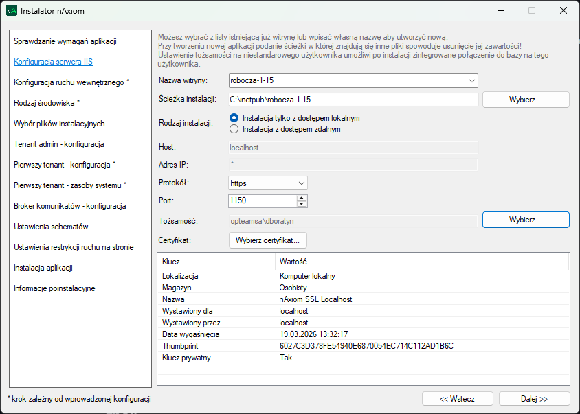 Instalator nAxiom — Konfiguracja serwera IIS