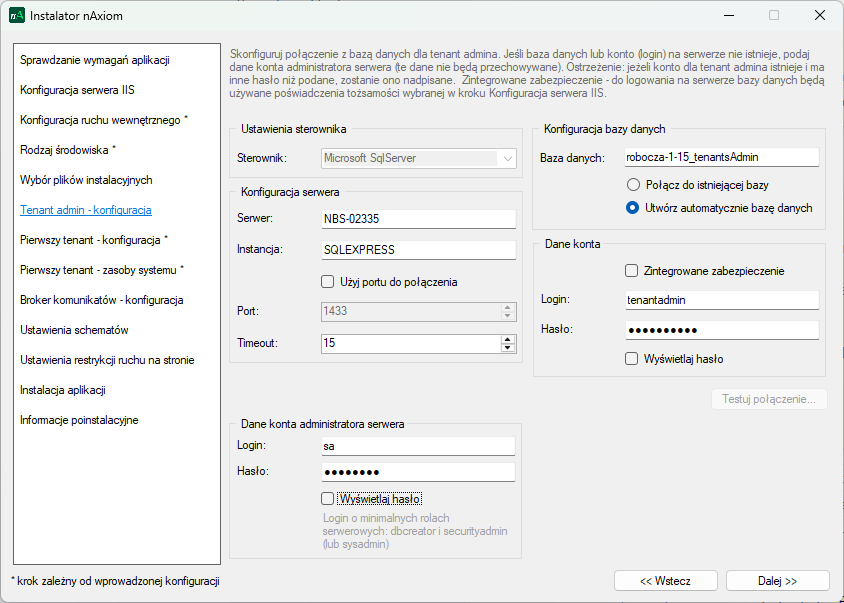 Konfigurowanie połączenia z bazą danych