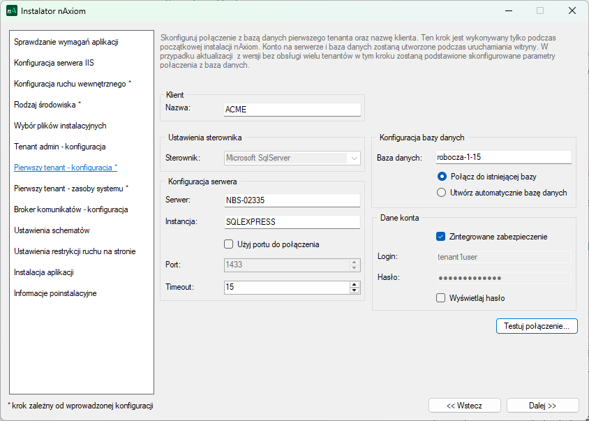 Konfiguracja pierwszego tenanta