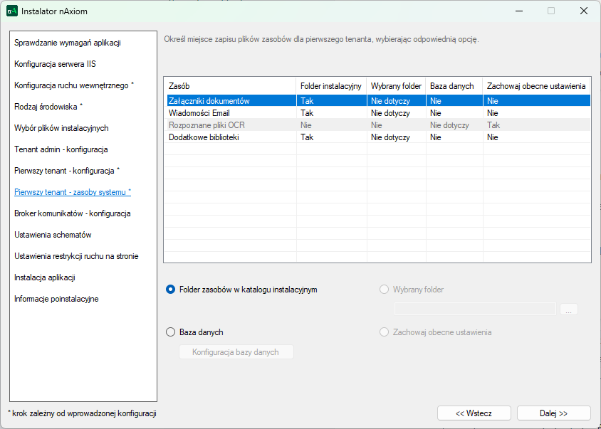 Pierwszy tenant — zasoby