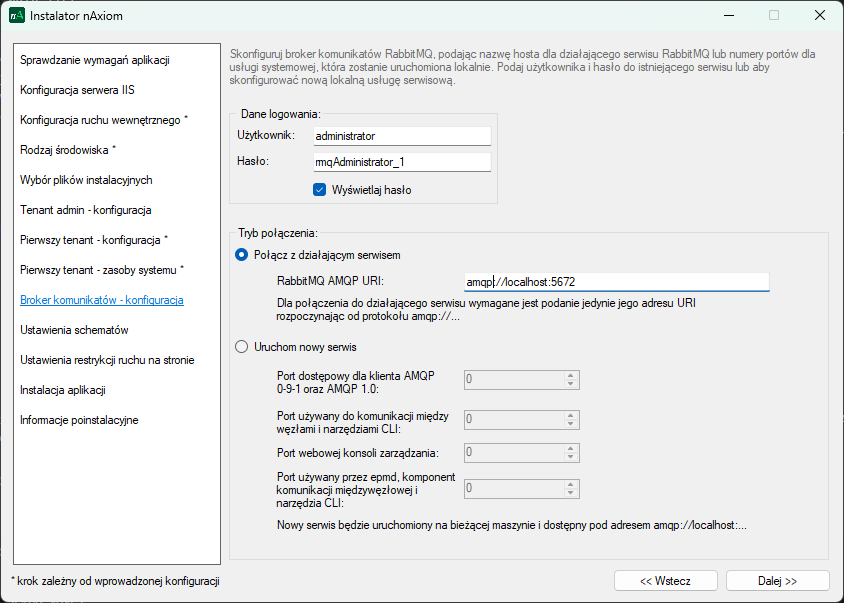 Broker komunikatów - konfiguracja