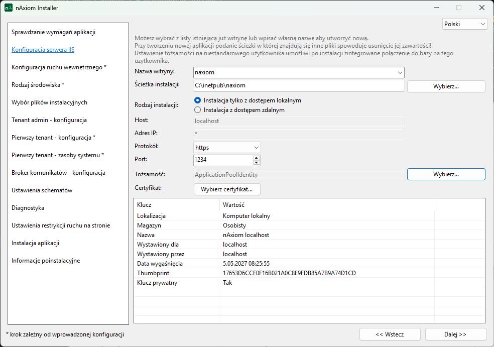 Instalator nAxiom — Konfiguracja serwera IIS