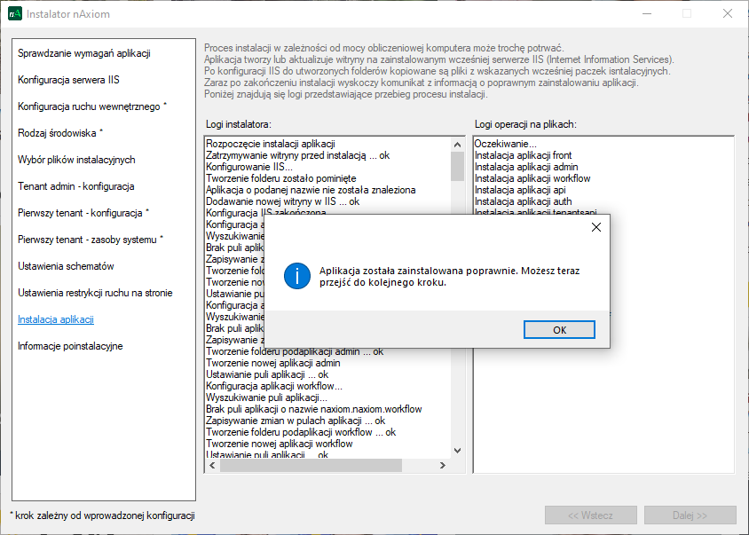 Pomyślna instalacja platformy nAxiom