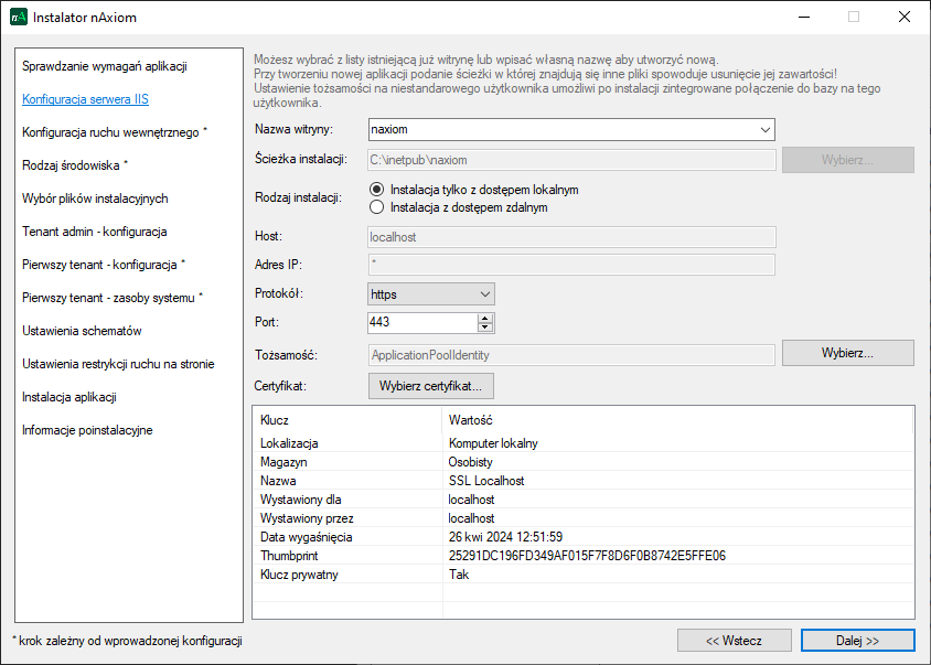 Instalator nAxiom — Konfiguracja serwera IIS