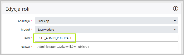 Edycja roli administratora użytkowników PublicAPI
