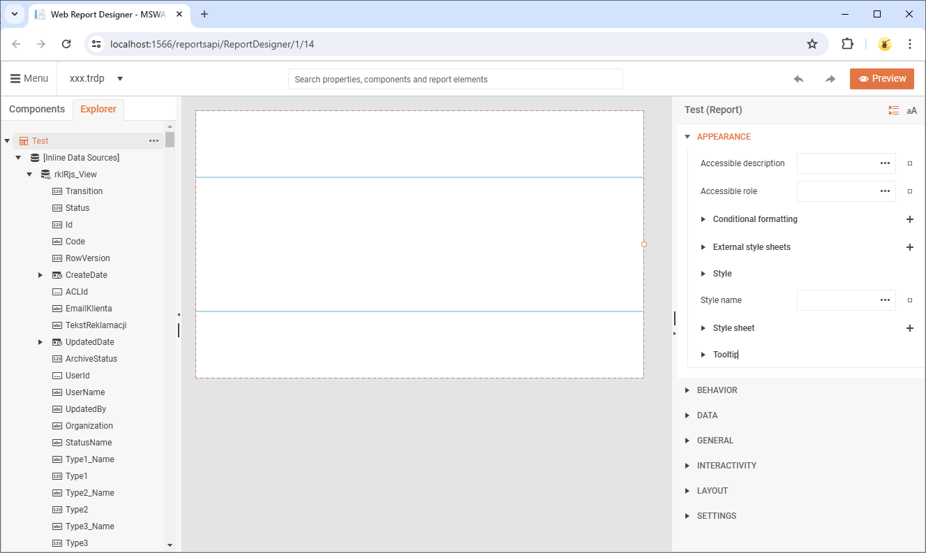 Web Report Designer