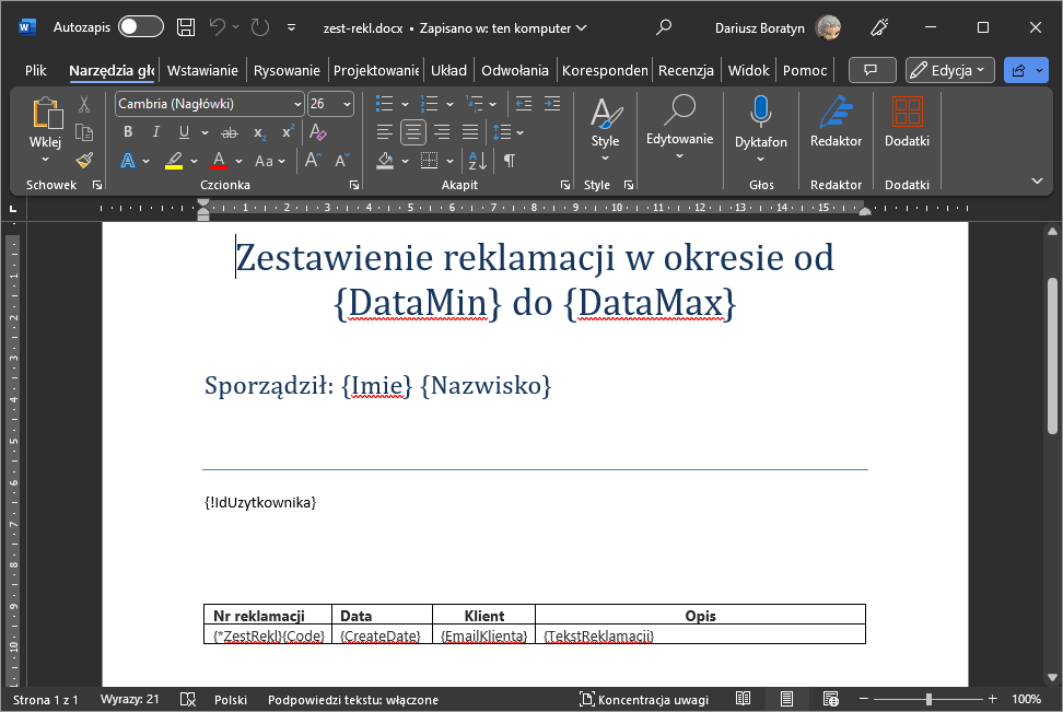 Szablon w programie MS Word