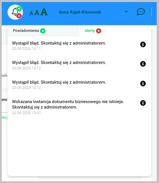 Panel alertów