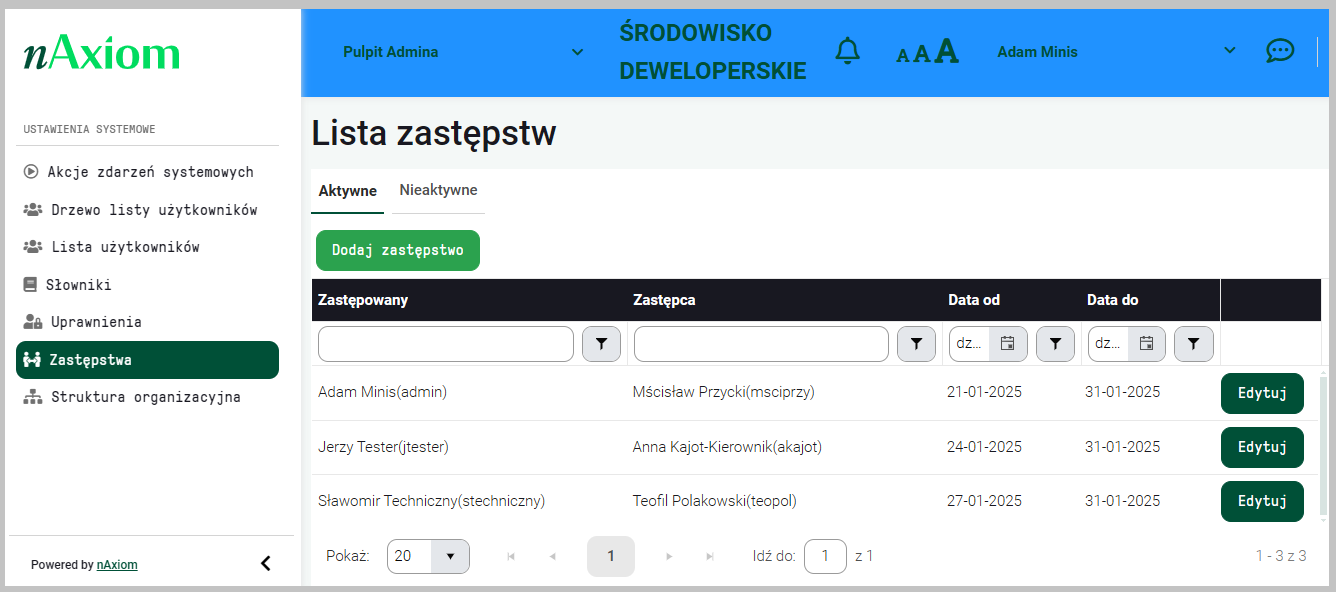 Lista zastępstw