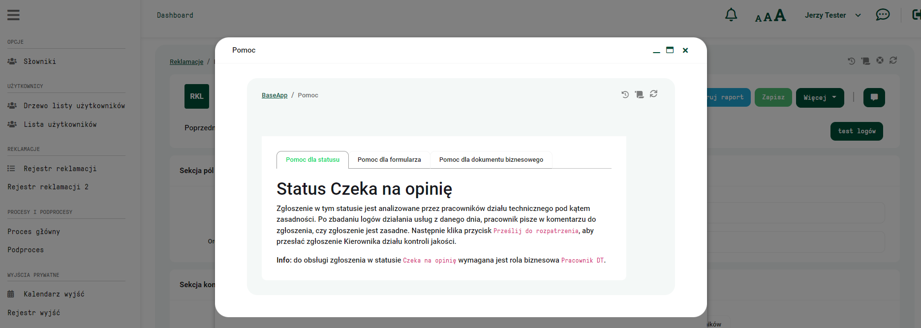 Pomoc dla statusu