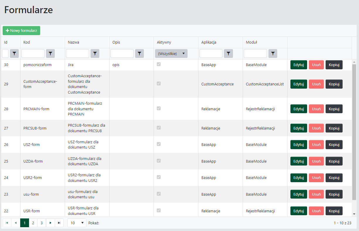 Lista formularzy