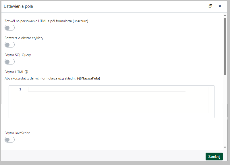 Blok HTML - ustawienia