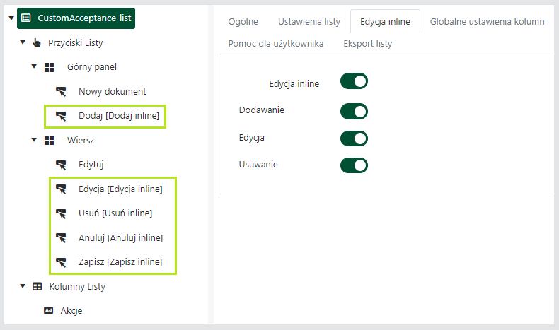 Przyciski do edycji inline