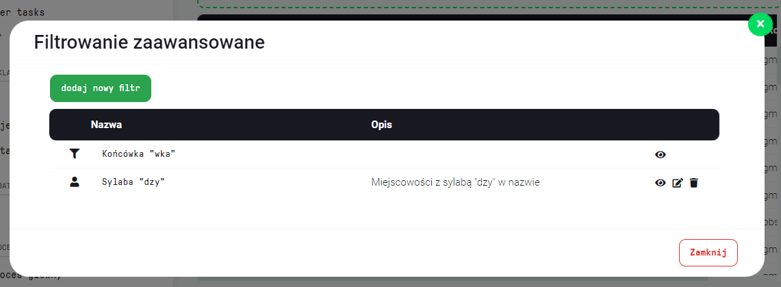 Filtrowanie zaawansowane