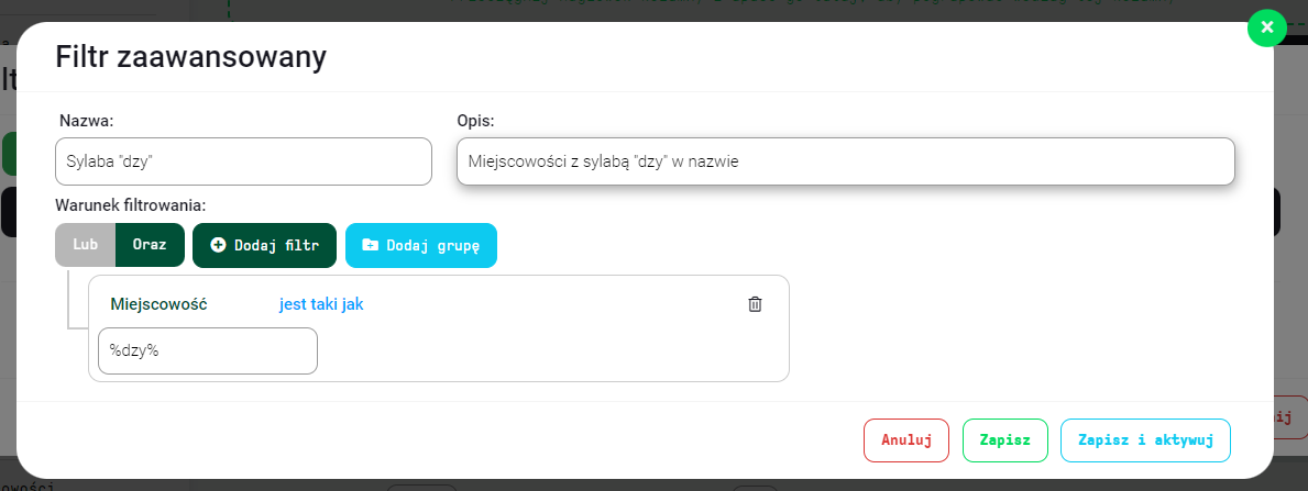 Filtrowanie wartości tekstowych