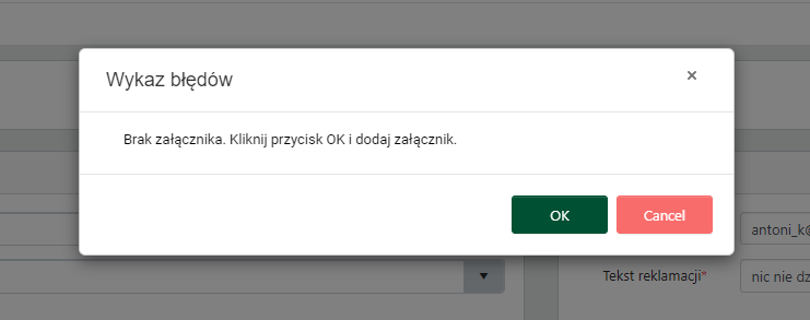 Komunikat o braku załącznika
