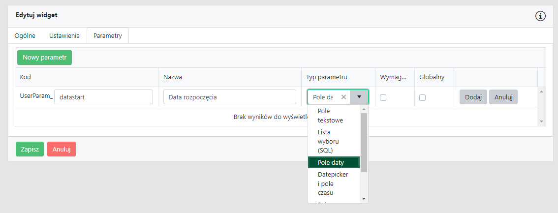 Parametry widżetu