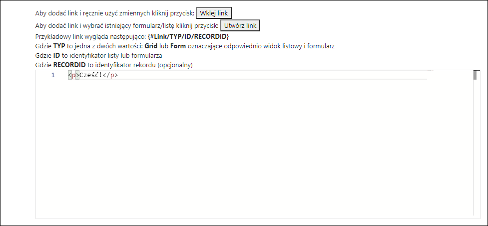 Fragment okna Edycja szablonu e-mail