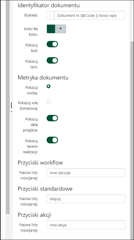 Nowe właściwości sekcji Toolbar na formularzu