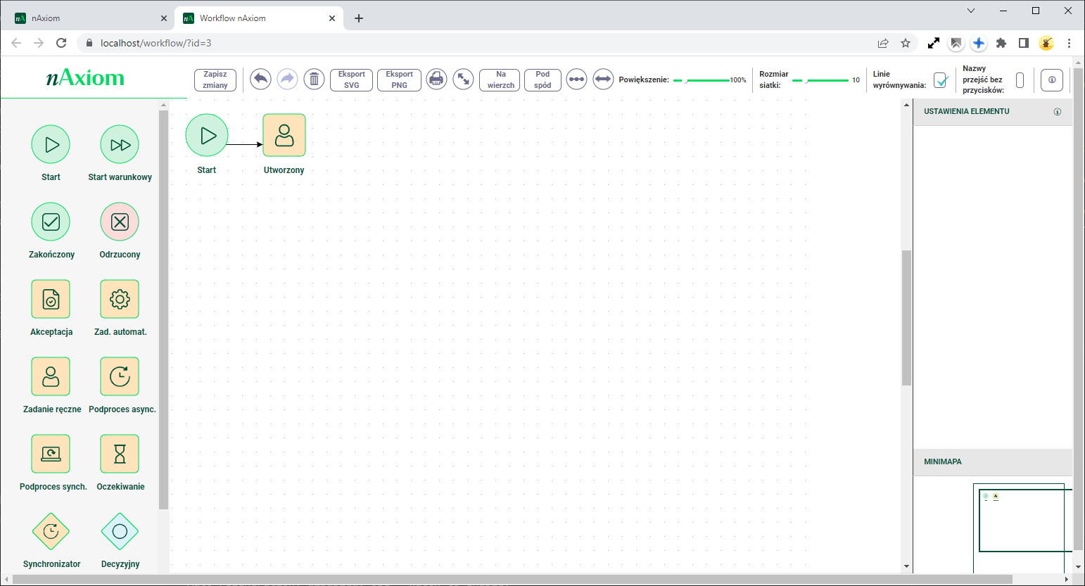 Workflow nAxiom — edytor diagramów procesów
