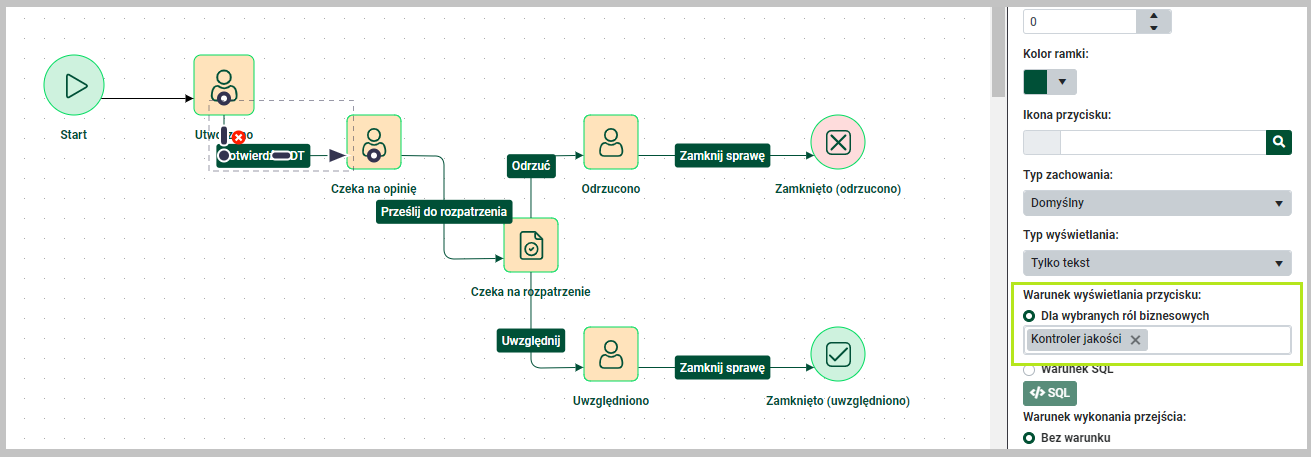 Diagram stanów — właściwości przycisku