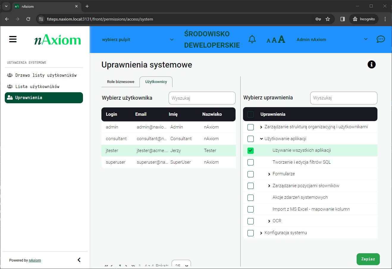 Uprawnienie do używania aplikacji