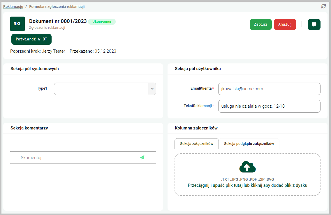 Nowe zgłoszenie reklamacyjne