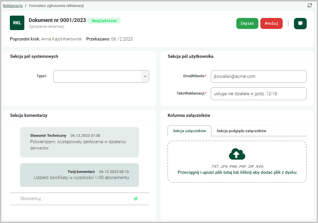 Uwzględnione zgłoszenie reklamacji
