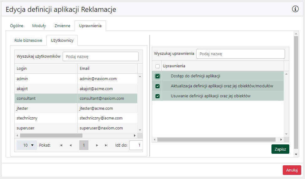 Uprawnienia do aplikacji