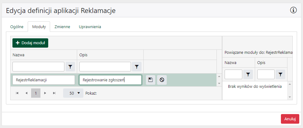 Nowy moduł aplikacji