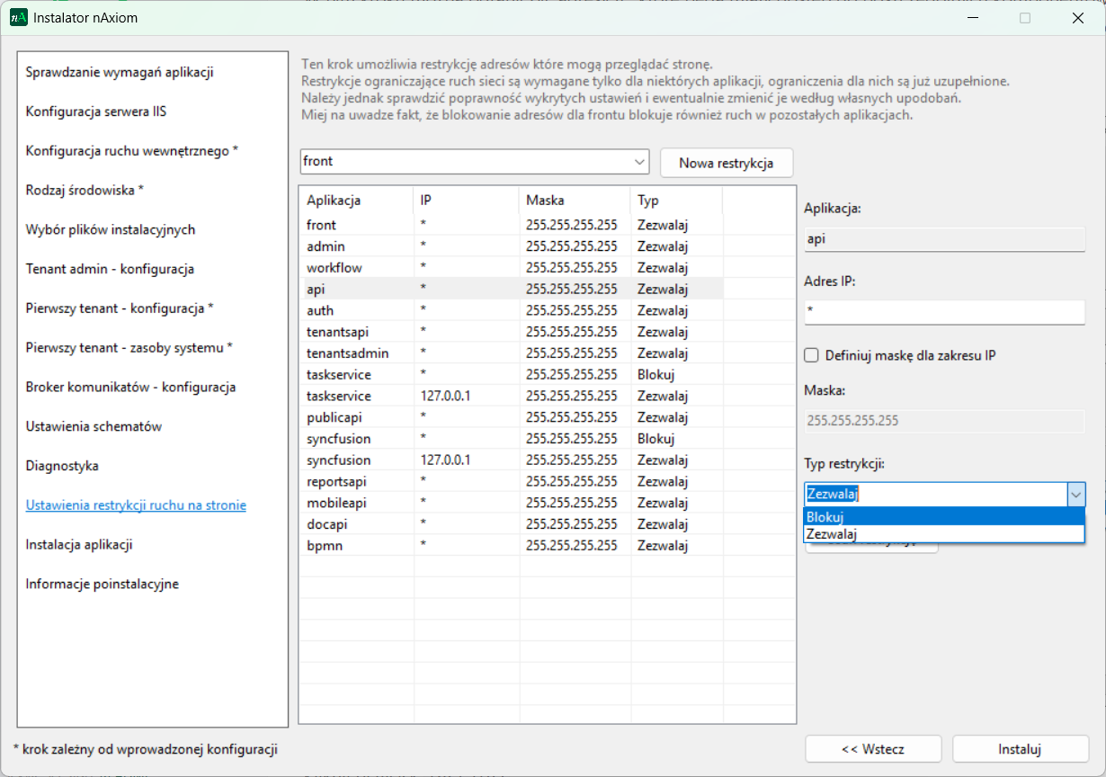 Wybór typu restrykcji