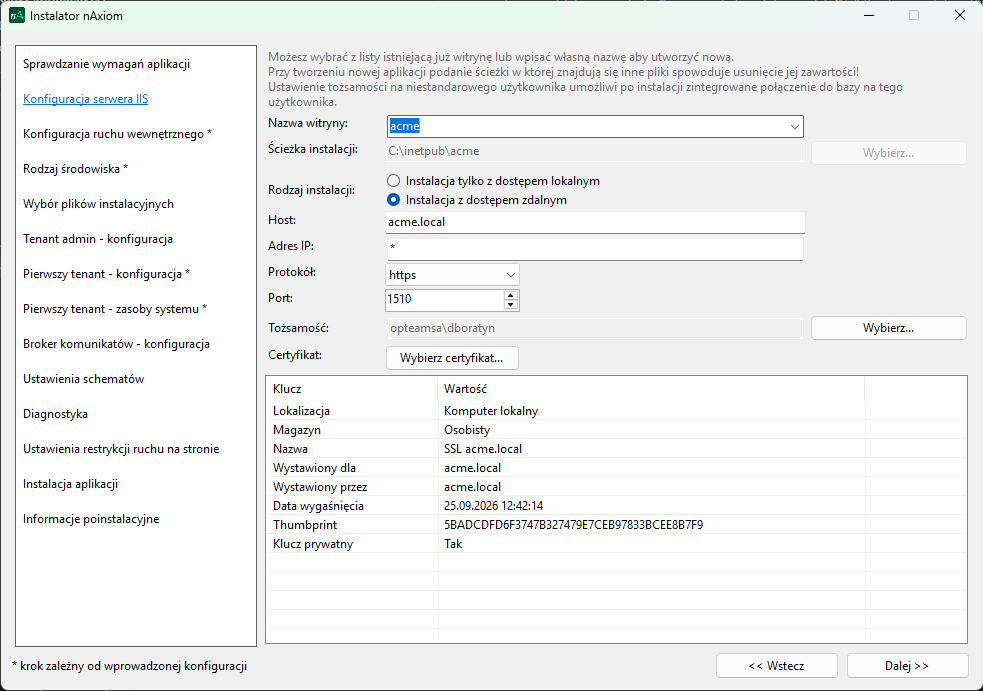 Instalator nAxiom — Konfiguracja serwera IIS