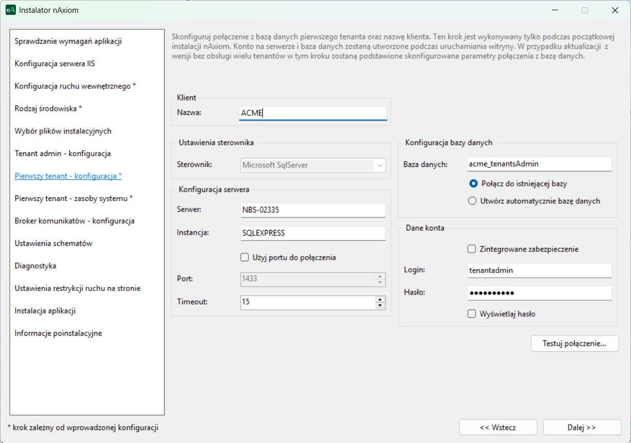Konfiguracja pierwszego tenanta