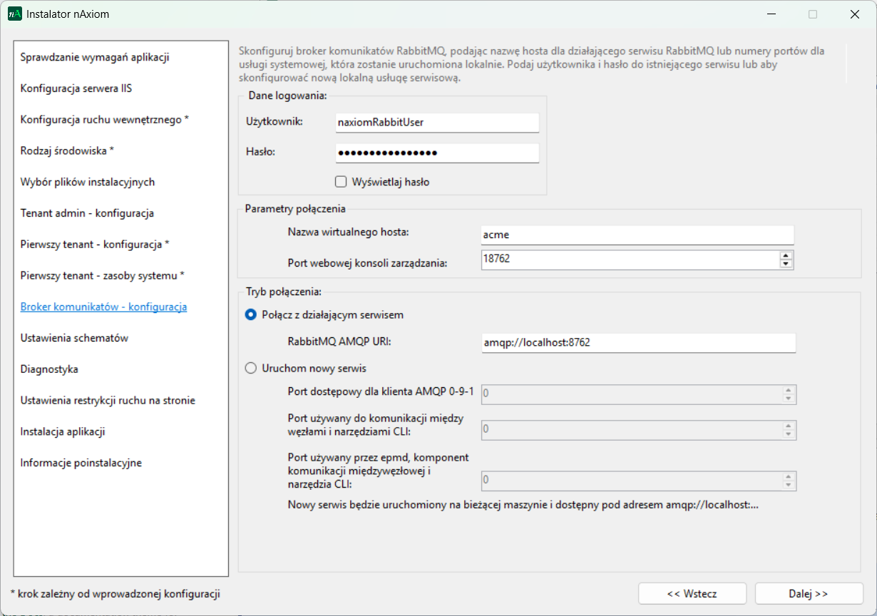 Broker komunikatów - konfiguracja