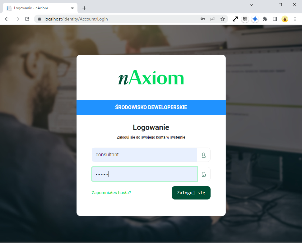Strona logowania do platformy nAxiom