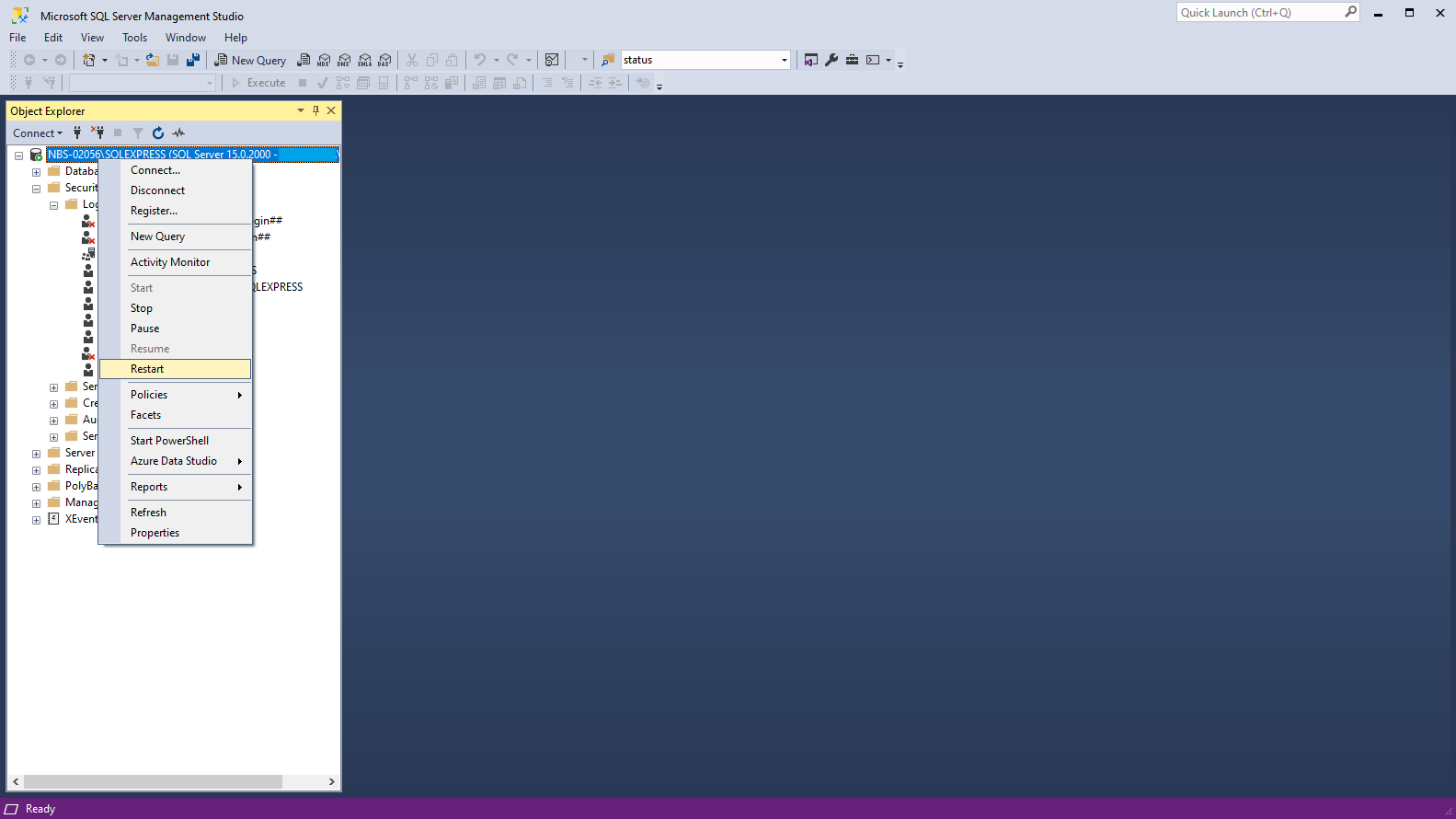 Restartowanie serwera bazy danych