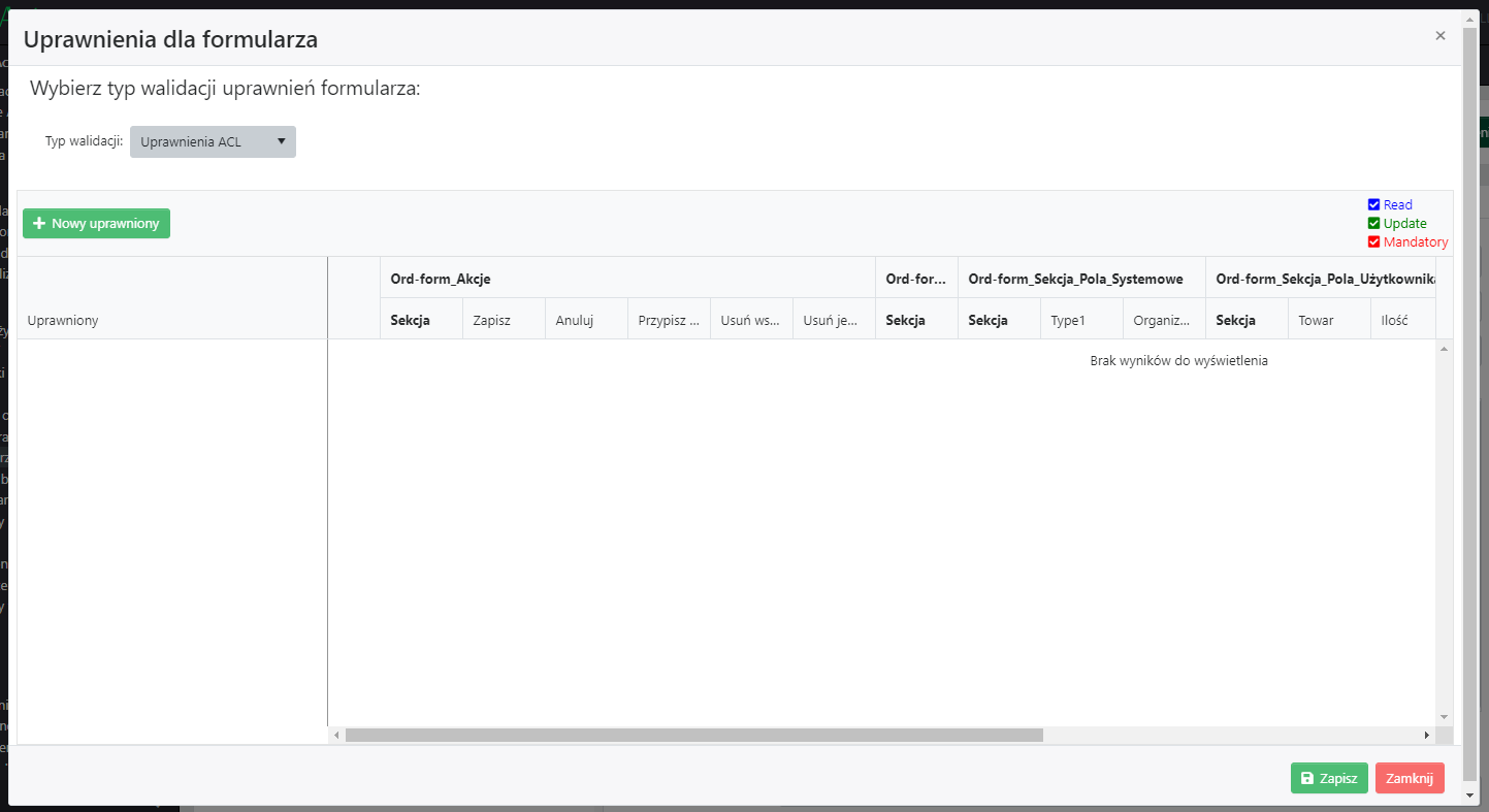 Uprawnienia formularza