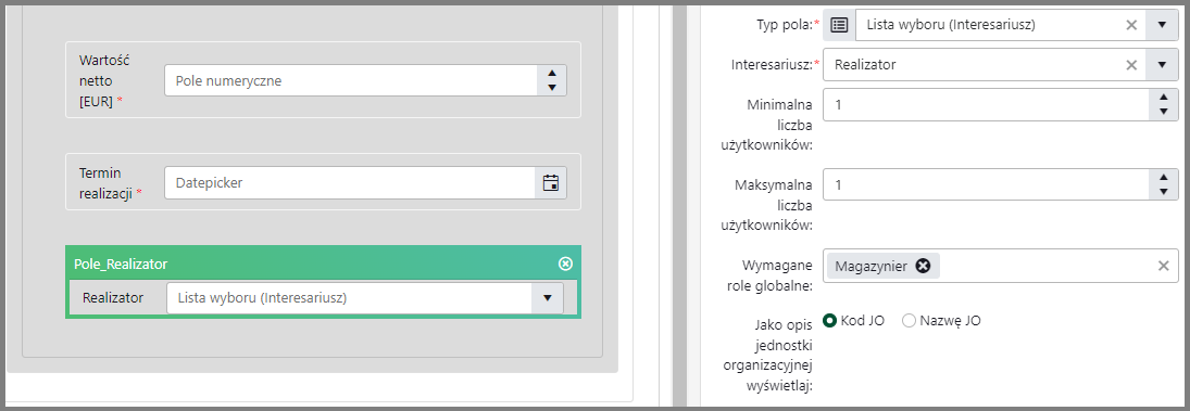 Właściwości kontrolki interesariuszy