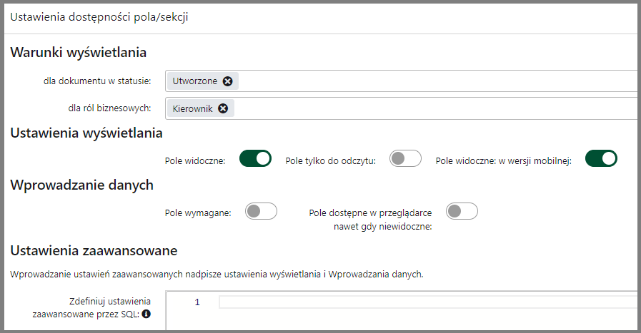 Ustawienia dostępności kontrolki interesariuszy