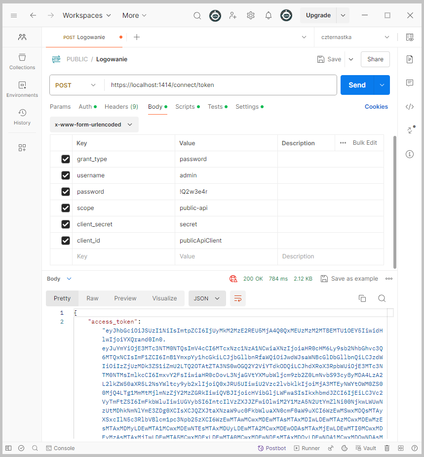 Uzyskiwanie tokena w programie Postman