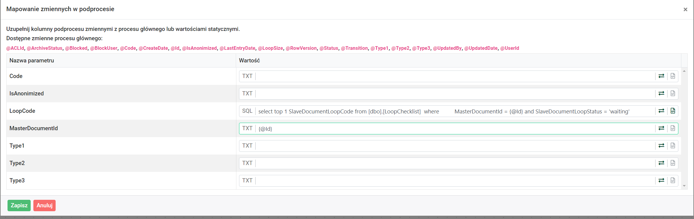 Mapping variables to subprocess - loop support