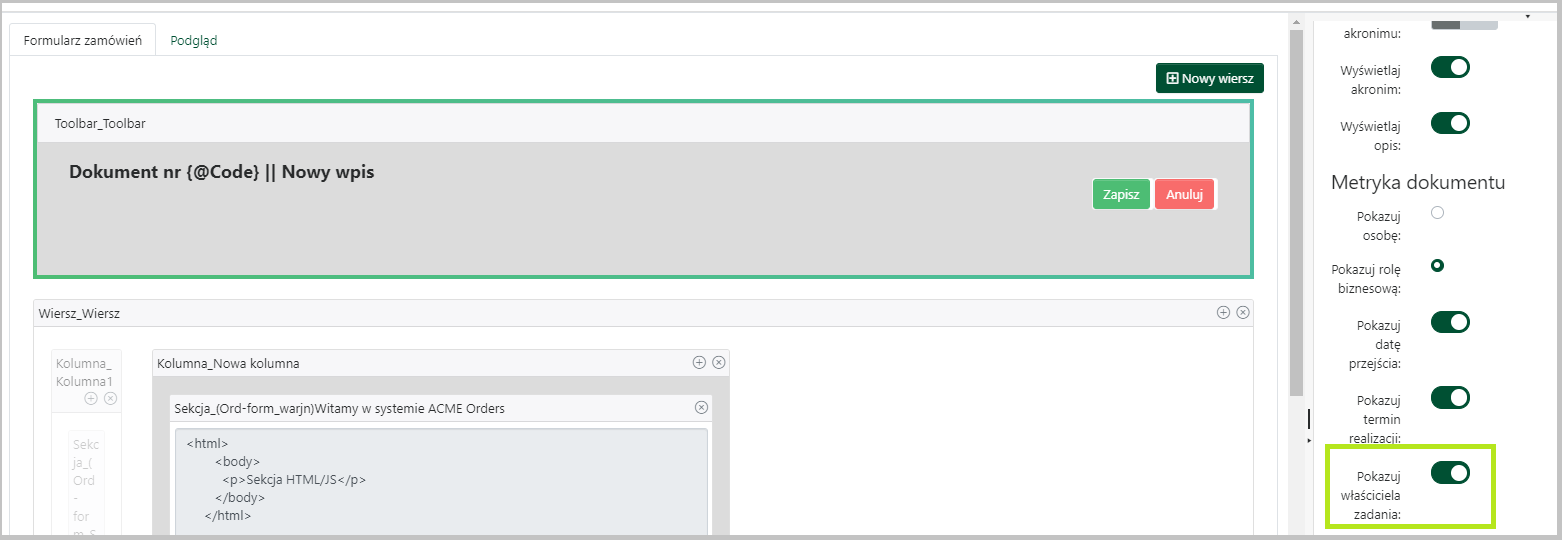 Włączanie kontrolki do zmiany właściciela