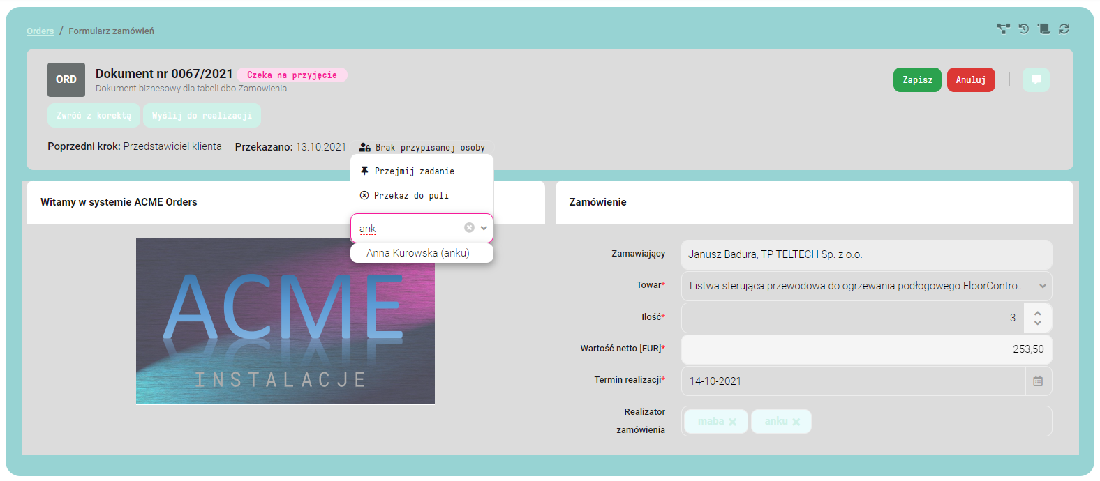 Kontrolka do zmiany właściciela
