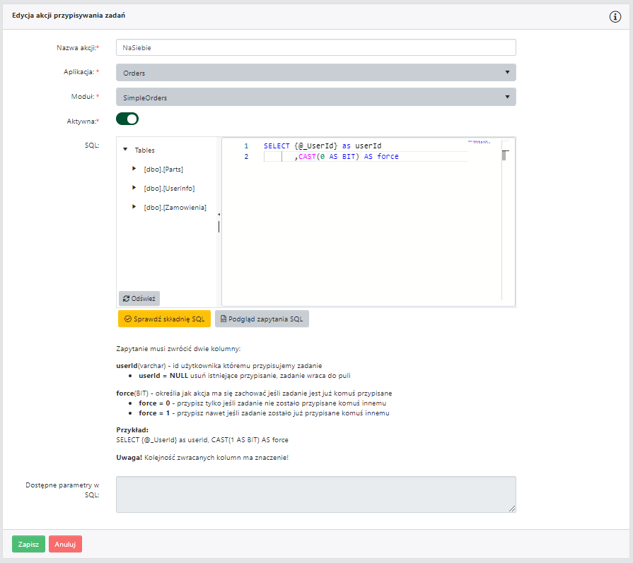 Akcja przypisywania zadań