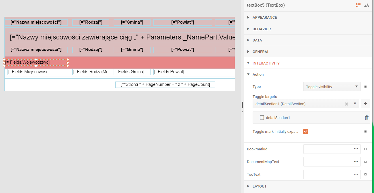 Konfiguracja zwijania/rozwijania szczegółów grupy