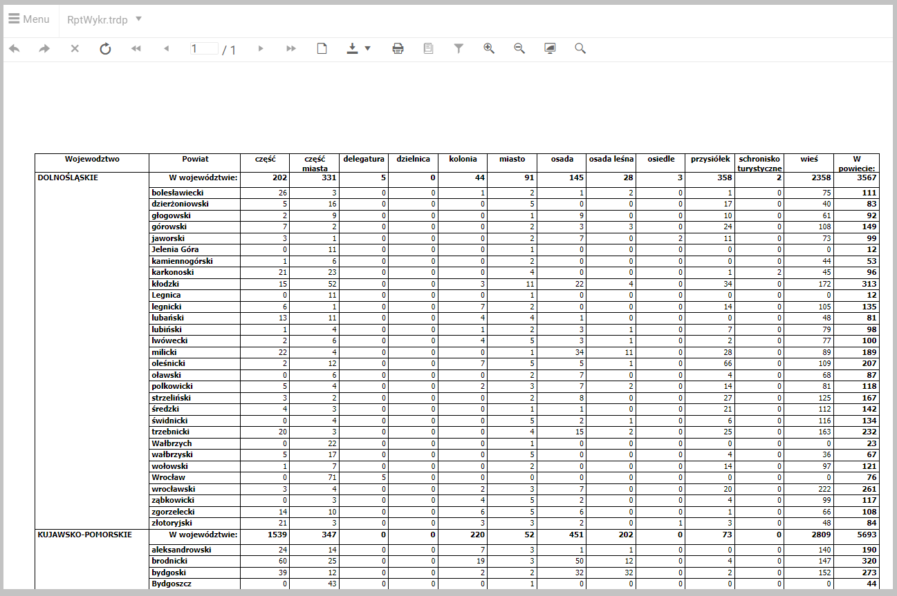 Podgląd tabeli przestawnej na raporcie