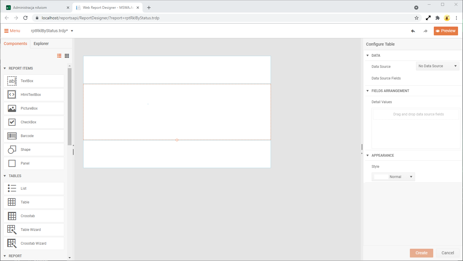 Konfigurowanie raportu tabelarycznego